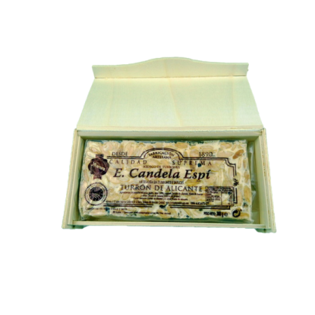 Nougat of Alicante Supreme With Wooden Box 300 G. - Nougats and Sweets Candela Espí