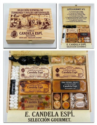 Boîte en bois Nº3- Surtida de Turrones - Turrones y Dulces candela espí