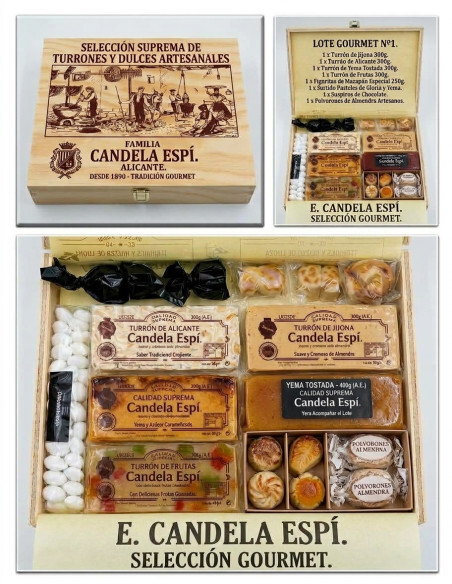 Wooden Box No3- Turrons Surtida - Turrones and Sweet Candela Espí
