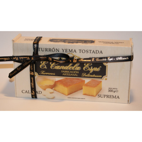 Turron de Yema Tostada Suprema,Con Caja de Madera 300 G. - Turrones y Dulces candela espí