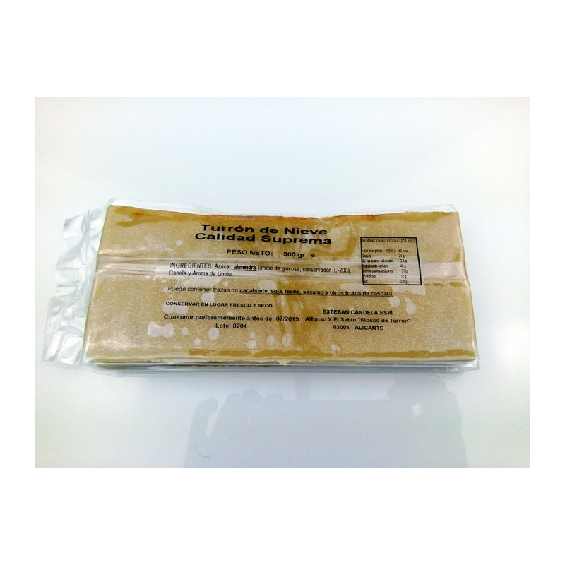 Turrón de Nieve Artesanal 300 G. - Turrones y Dulces Candela Espí