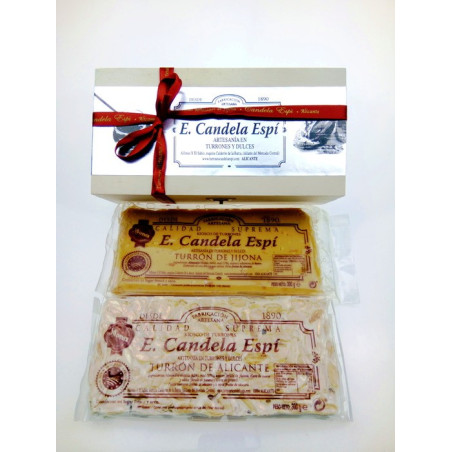 Wooden Box With Jijona and Alicante 300 G. Up to 15% of Dto. - Turrones and Sweet Candela Espí
