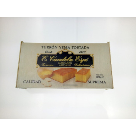 Turron de Yema Tostada Suprema,Con Caja de Madera 300 G. - Turrones y Dulces candela espí