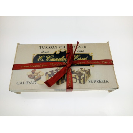 Nougat au chocolat pur suprême en boîte en bois 300 G. - Turrones et bonbons candela espí
