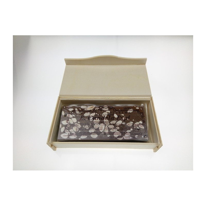 Nougat au chocolat au lait suprême avec boîte en bois 300 G. - Turrones et bonbons candela espí