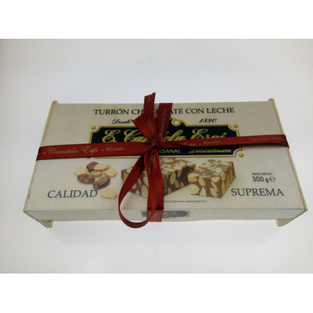 Turrón de Chocolate Con Leche Suprema Con Caja de Madera 300 G. - Turrones y Dulces Candela Espí